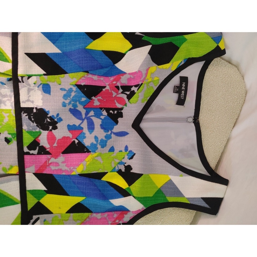 Nine West Colorful Abstract Lined Sleeveless Midi Dress Size 10 Pockets - Picture 9 of 11